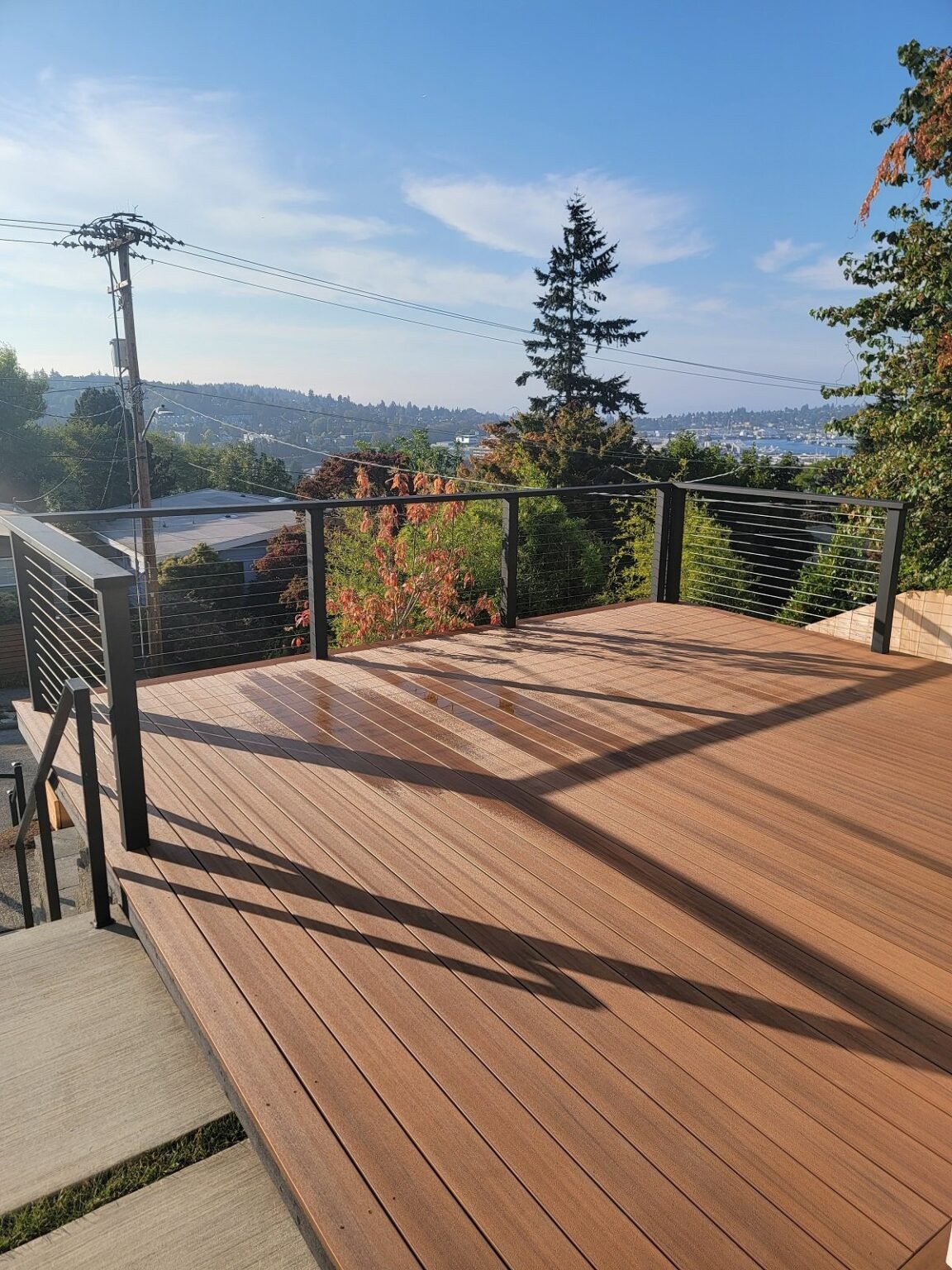 Another deck project using Sylvinex Sand Point composite decking and our cable railing design. A blending of timeless and modern. Magnolia, Seattle